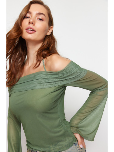 Trendyol Khaki Flare Sleeve Tie Detailed Knitted Blouse