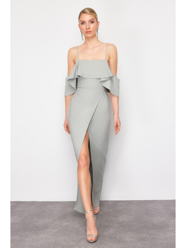 Trendyol Mint Flounce Woven Long Evening Dress