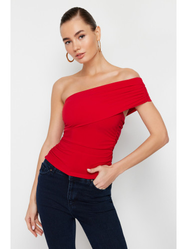 Trendyol Red One Shoulder Detailed Detailed Stretchy Knitted Blouse