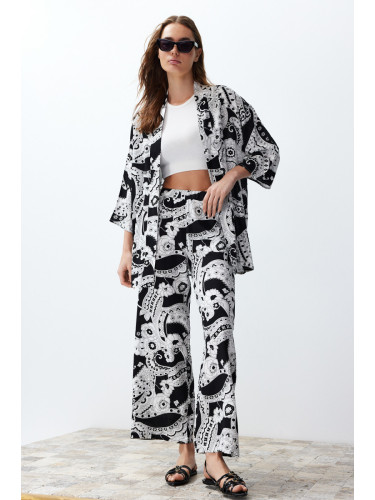 Trendyol Black Patterned Kimono Trousers Woven Bottom-Top Set