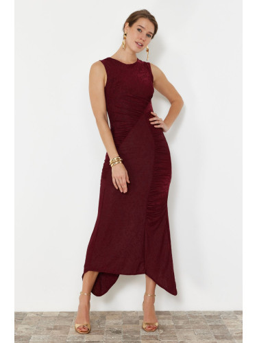 Trendyol Burgundy Fitted Woven Evening Dress
