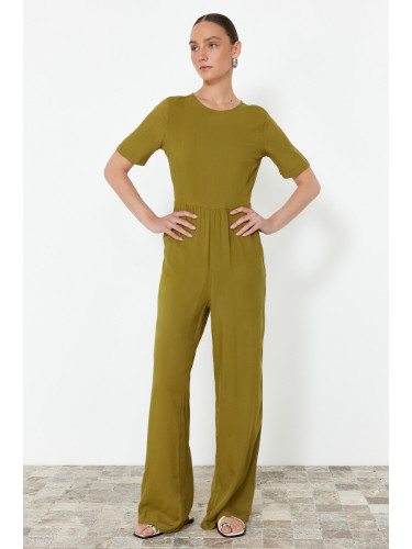 Trendyol Khaki Patterned Viscose Maxi Woven Jumpsuit