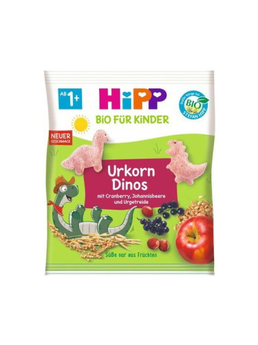 HIPP URKORN DINOS БИО Снакс с плодове Динозаври 1+ год. 30 г