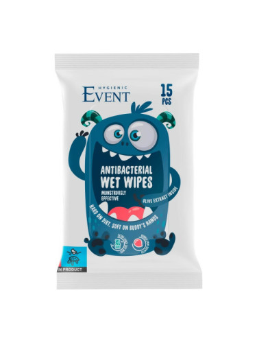 EVENT Антибактериални кърпи за деца с маслинa - сини 15 бр.