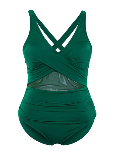 Trendyol Curve Emerald Green Mesh Detailed Swimsuit with Lifting Effect