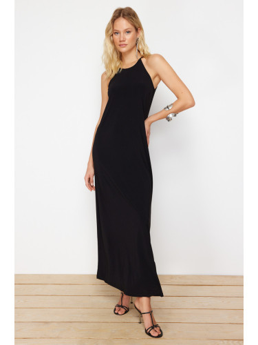 Trendyol Black Abstract Barter Neck A-line/Bell Opening Stretchy Maxi Knitted Pencil Dress