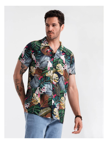 Ombre Men's short sleeve patterned viscose shirt - jungle