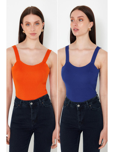 Trendyol Orange-Saxe Double Pack Strappy Basic Knitwear Blouse