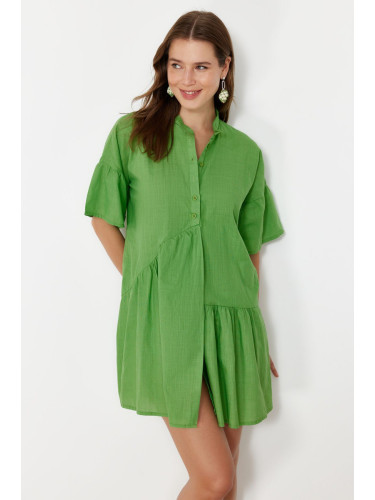 Trendyol Green Wide Fit Mini Woven Ruffle Beach Dress