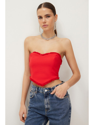 Trendyol Red Heart Formed Tasseled Crop Bustier