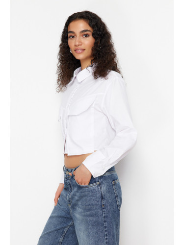 Trendyol Ecru Big Pocket Oversize/Wide Fit Woven Shirt