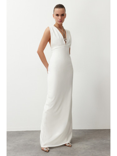 Trendyol White Deep V-neck Woven Long Elegant Evening Dress