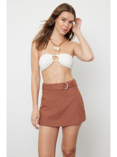 Trendyol Brown Mini Woven Linen Blend Skirt
