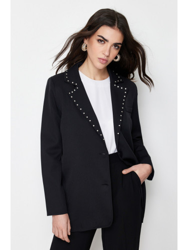 Trendyol Black Collar Stone Detailed Woven Jacket