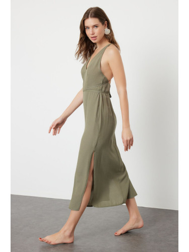 Trendyol Khaki Midi Woven Back Low-cut Beach Dress