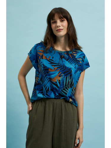 Women's T-shirt MOODO with tropical pattern - dark blue