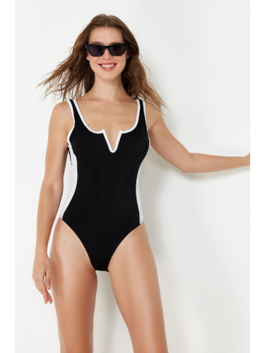Trendyol Black V-Neck Regular Swimsuit