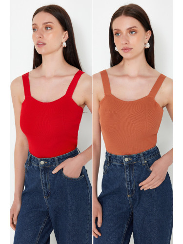 Trendyol Red-Tainted Double Package Strap Basic Knitwear Blouse