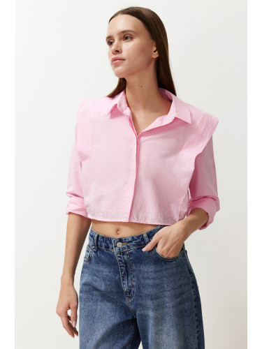 Trendyol Pink Crop Woven Shirt with Wadding on the Sleeves
