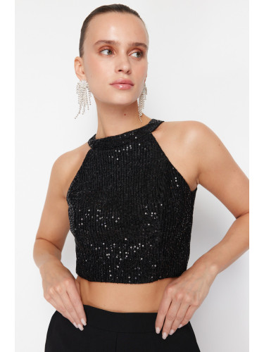 Trendyol Black Barbell Neck Sequin Bustier