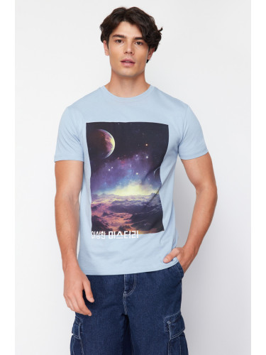 Trendyol Men's Blue Galaxy Printed Regular/Regular Fit T-Shirt