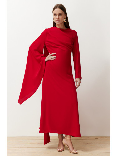 Trendyol Red Shawl Detailed Evening Dress