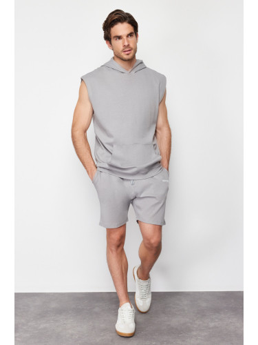 Trendyol Gray Regular Cut Printed Shorts with Stitching Detail