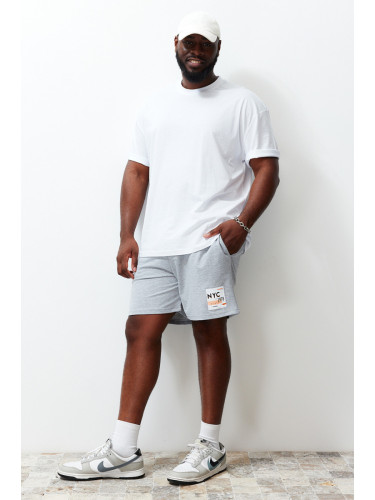 Trendyol Plus Size Gray Regular Cut City Printed Elastic Waist Lace Shorts