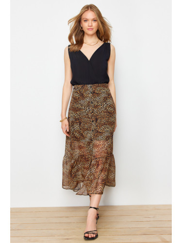 Trendyol Multicolor Animal Patterned Chiffon Fabric Midi Length Woven Skirt