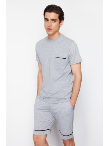 Trendyol Gray Melange Regular Fit Pajamas Set with Knitted Shorts