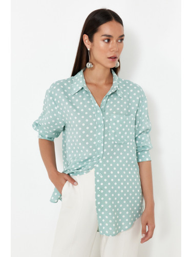 Trendyol Mint Polka Dot Oversize Wide Fit Woven Shirt