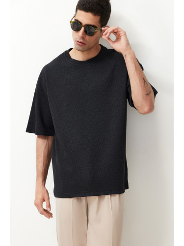 Trendyol Basic Anthracite Oversize/Wide Cut Textured Waffle Short Sleeve T-Shirt