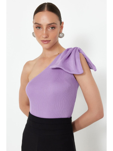 Trendyol Lilac Single Sleeve Bow Detailed Knitwear Blouse