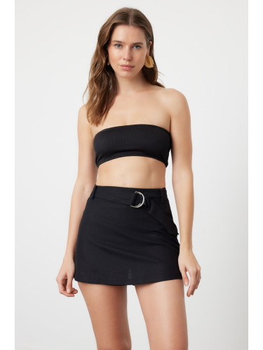 Trendyol Black Mini Woven Linen Blend Skirt