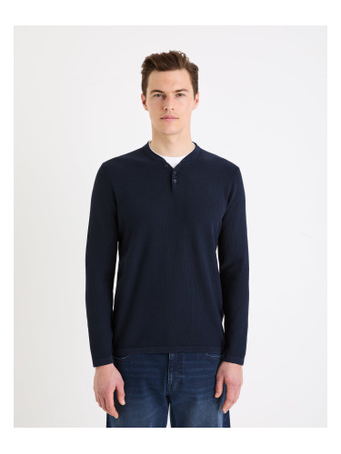 Dark blue men's sweater Celio henley Genicolo