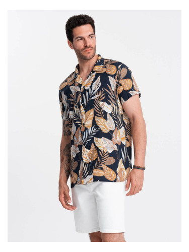 Ombre Viscose patterned men's short sleeve shirt - leaves OM-SHPS