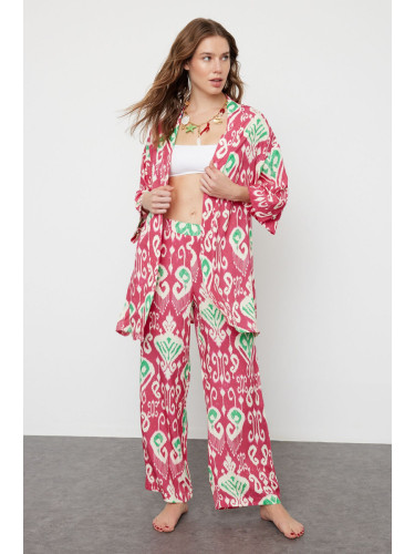 Trendyol Ethnic Patterned Belted Woven Kimono Trouser Set
