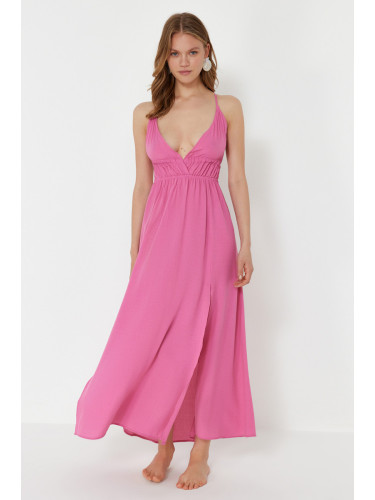 Trendyol Pink Maxi Woven Gathered Beach Dress