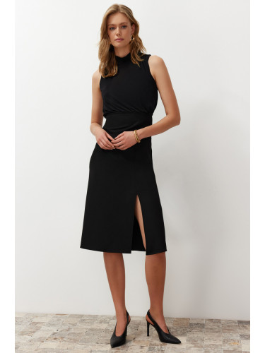 Trendyol Black A-line Degaje Collar Midi Woven Dress
