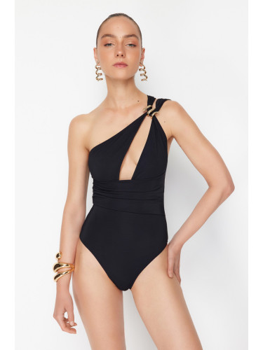Trendyol X Zeynep Tosun Black Knitted Cut Out/Window Detailed Snake Accessory Swimsuit