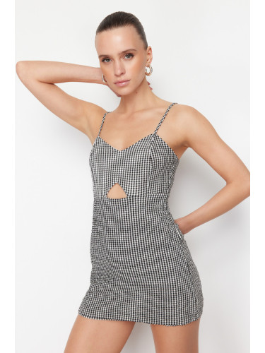 Trendyol Black Checkered Window Detailed Strappy Mini Woven Jumpsuit