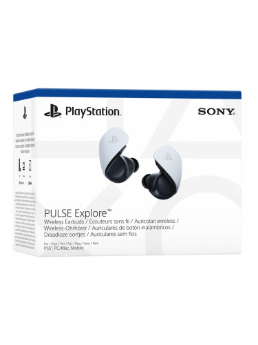Слушалки Playstation Pulse Explore, безжични, микрофон, гейминг, калъф за зареждане, бели/черни