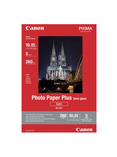 Фотохартия Canon, 10x15 cm, полугланцирана, 260 g/m2, 5 листа