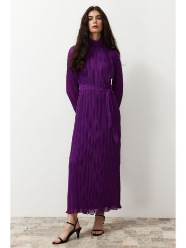 Trendyol Purple Pleated Woven Lined Chiffon Dress