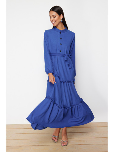 Trendyol Saks Belted Twisted Fabric Woven Shirt Collar Dress