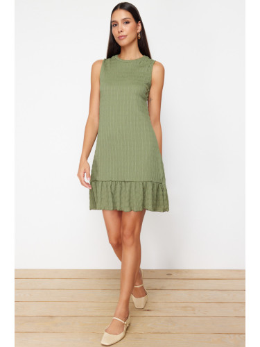 Trendyol Khaki Textured Skirt Ruffled Sleeveless Flexible Knitted Mini Dress