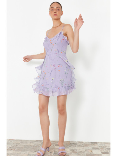 Trendyol Lilac Patterned A-line Mini Lined Flounce Woven Dress