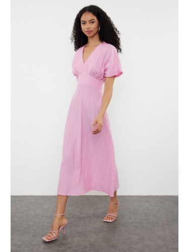 Trendyol Fuchsia A-Line Bodice Detailed V-Neck Maxi Woven Dress