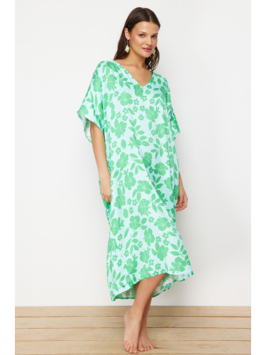 Trendyol Floral Patterned Wide Mold Midi Woven Beach Dress