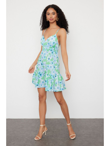 Trendyol Green Skirt Flounced Floral Strap Mini Woven Dress